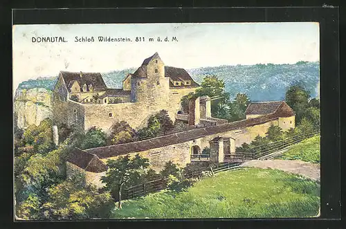 Künstler-AK Leibertingen /Donautal, Blick auf das Schloss Wildenstein