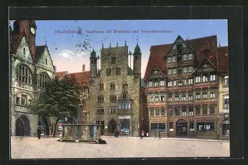 AK Hildesheim, Marktplatz mit Wedekind und Tempelherrenhaus