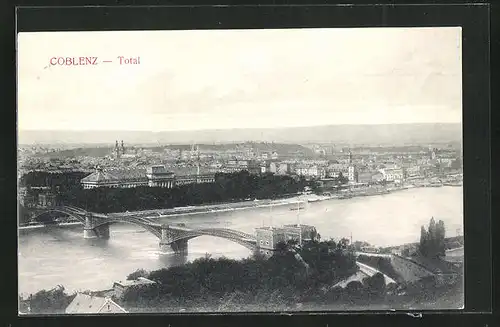 AK Koblenz, Totalansicht mit der Brücke über den Rhein