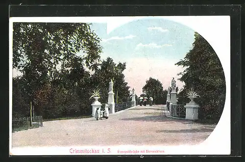 AK Crimmitschau i. Sa., Bismarckbrücke mit Bismarckhain