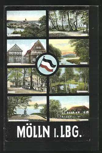 AK Mölln i. Lbg., Kurhaus, Blick vom Heidberg, Museum Altes Haus, Waldhalle