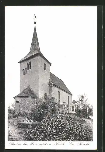 AK Pörsten an der Saale, an der evangelischen Kirche