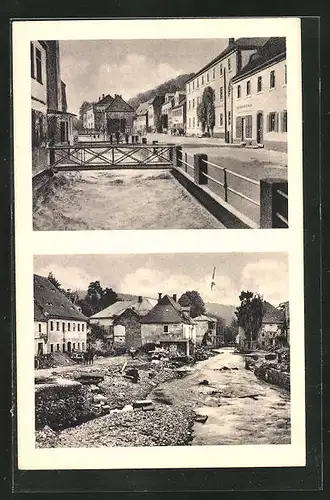 AK Bad Berggiesshübel, Unwetter, die zerstörte Hauptstrasse nach der Katastrophe am 8. /9. Juli 1927