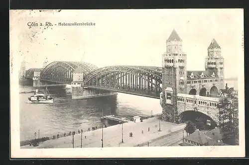 AK Cöln a. Rh., Hohenzollernbrücke und Dampfer