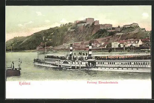 AK Koblenz, Festung Ehrenbreitstein und Dampfer