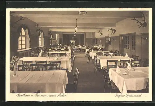 AK Waldkatzenbach / Odenwald, Gasthaus & Pension Zum Adler, Innenansicht vom Speiseraum