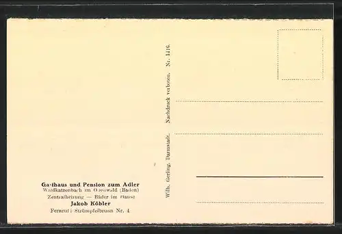 AK Waldkatzenbach / Odenwald, Gasthaus & Pension Zum Adler, Innenansicht vom Speiseraum