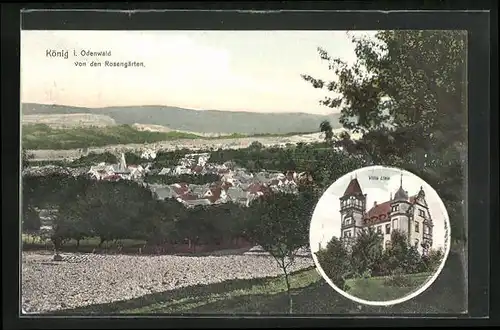 AK König / Odenwald, Pension Villa Lien, Gesamtansicht vom Rosengarten