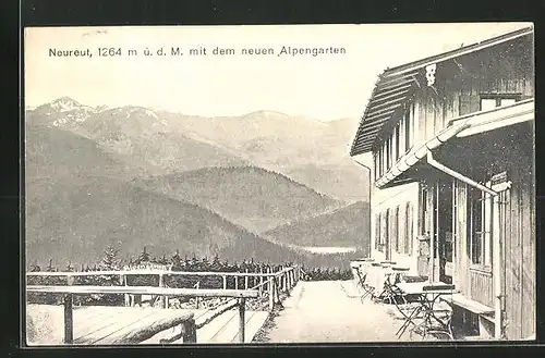 AK Neureut, Gebirgspanorama vom neuen Alpengarten gesehen