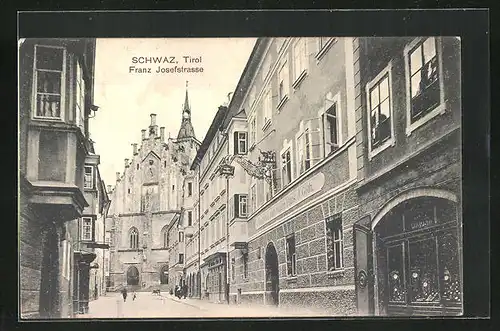 AK Schwaz, Gasthaus zum blauen Haus J. Göth in der Franz Josefstrasse