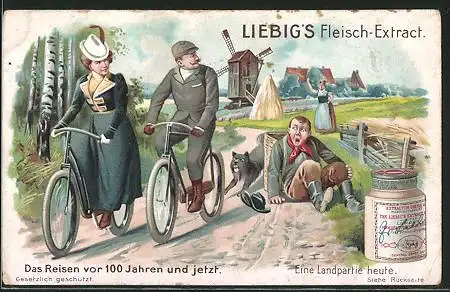 Sammelbild Liebig, Serie: Das Reisen vor 100 Jahren und jetzt, eine Landpartie heute