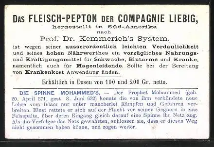 Sammelbild Liebig, Die Spinne Mohammed's, Prophet Mohammed