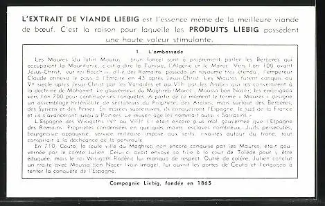Sammelbild Liebig, Serie: Invasions des Maures, No. 1, l'ambassade