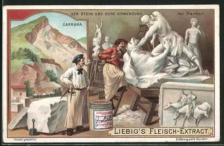 Sammelbild Liebig, Serie: Der Stein und seine Verwendung, Carrara, der Marmor in seiner Verabeitung
