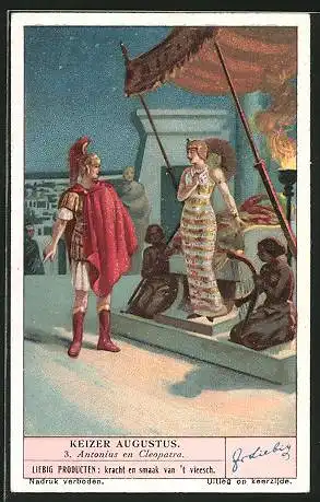 Sammelbild Liebig, Keizer Augustus Nr. 3: Antonius en Cleopatra