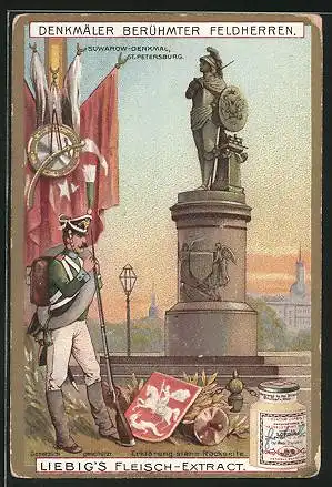 Sammelbild Liebig, Denkmäler berühmter Feldherren: Suwarow-Denkmal in St. Petersburg