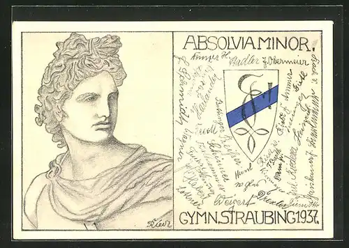 AK Straubing, Absolvia Minor 1937, Gymnasium Straubing, Kopf des Apollon Bellvedere & Wappen