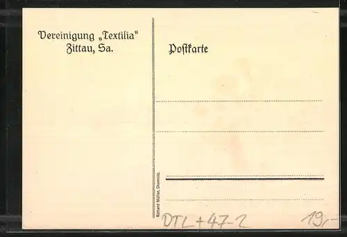 AK Zittau /Sa., Vereinigung Textilia, Studentenwappen Textilia sei`s Panier!