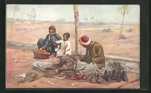 AK arabischer Schuhverkäufer am Strassenrand sitzend