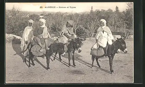 AK Algérie, Scenes et Types, arabsiche Männer auf Esel reitend