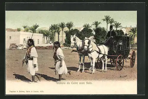 AK Voiture du Caire avec Sais, ägyptische Pferdekutsche