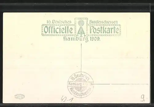 AK Hamburg, 16. Deutsches Bundesschiessen 1909, Weinlokal Chr. Wilhelm Bauer & Rudolf Allnach, Sektkellerei Wachenheim