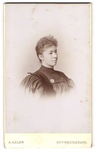 Fotografie A. Adler, Dresden, Victoriastrasse 22, elegante Dame mit feinen Haaren