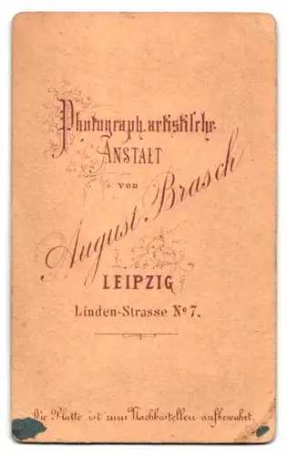 Fotografie A. Brasch, Leipzig, Linden-Strasse No. 7, kleines Mädchen in karierten Kleid mit Spitzenkragen