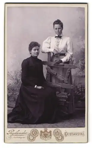 Fotografie Rylander, Kristianstad, Portrait zwei junge Damen in hübscher Kleidung