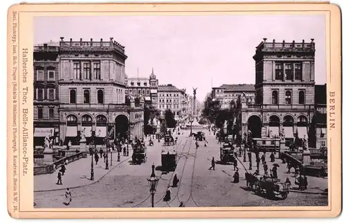 Fotografie Inst. Rob. Prager, Berlin, Ansicht Berlin, Hallesches Thor am Belle-Alliance-Platz mit Pferdebahn