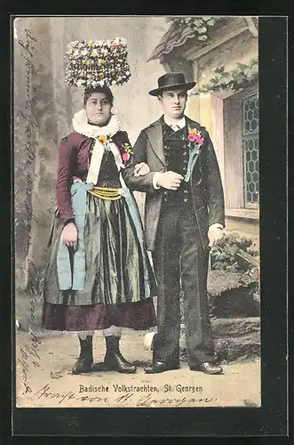 AK St. Georgen, Paar in Schwarzwälder Tracht