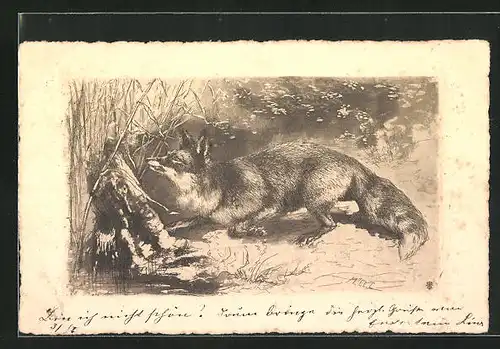 Künstler-AK Fuchs auf der Pirsch