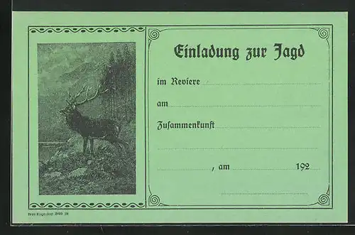 AK Jagdeinladung, Kapitaler Hirsch schaut ins Land