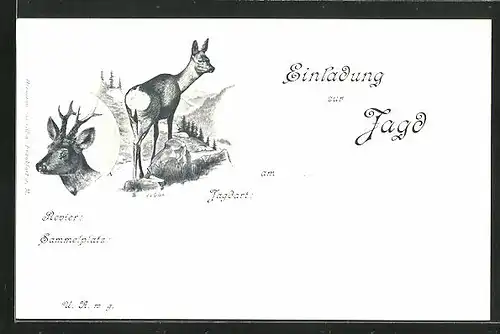 Lithographie Ricke und Bock, Jagdeinladung