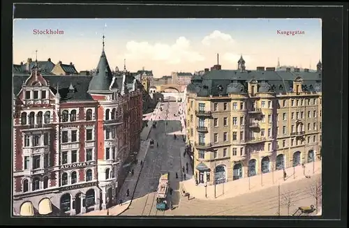 AK Stockholm, Kungsgatan aus der Vogelschau, Strassenbahn