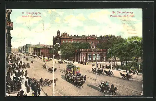 AK St. Petersbourg, Perspective de Nevsky, Strassenbahn