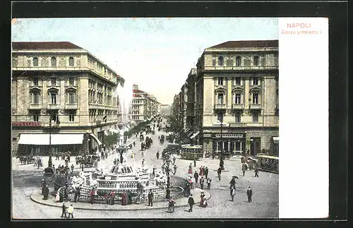 AK Napoli, Corso Umberto I., Strassenbahn