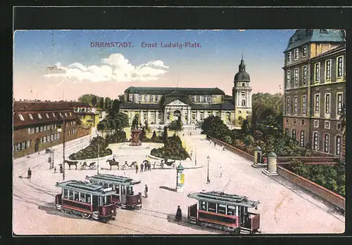 AK Darmstadt, Ernst Ludwig-Platz mit Strassenbahn