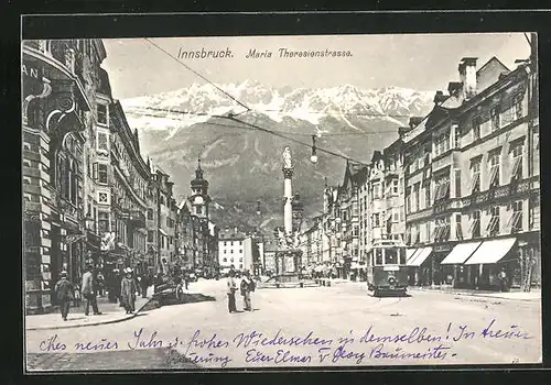 AK Innsbruck, Maria Theresienstrasse mit Strassenbahn