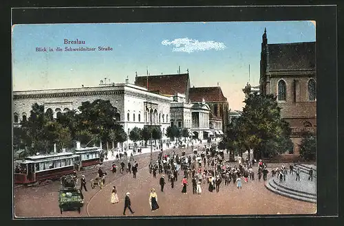 AK Breslau, Strassenbahn auf der Schweidnitzer Strasse