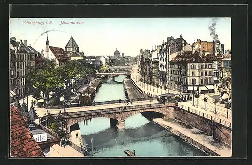 AK Strassburg i. E., Illpanorama mit Brücke und Strassenbahn