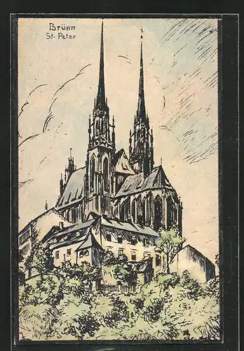 Künstler-AK Handgemalt: Brünn / Brno, St. Peter Kirche