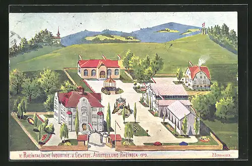 Künstler-AK Rheineck, Rheintalische Industrie- und Gewerbe-Ausstellung 1909, Ausstellungsgelände