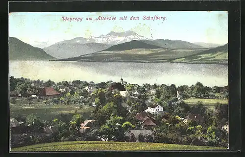 AK Weyregg am Attersee, Teilansicht mit dem Schafberg