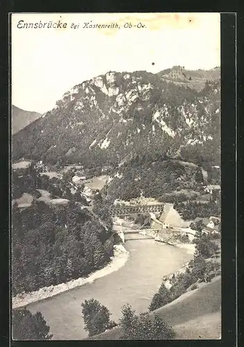 AK Ennsbrücke bei Kastenreith, Uferpartie mit Brücke