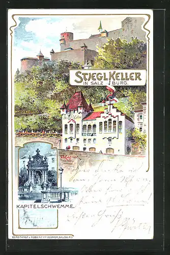 Künstler-AK Franz Kulstrunk: Salzburg, Am Stieglkeller & Kapitelschwemme