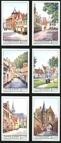 6 Sammelbilder Liebig, Serie Nr. 1372: Béguinages de Belgique, Le Béguinage de Gand, Le Béguinage de Diest, Bruges