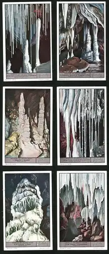 6 Sammelbilder Liebig, Serie Nr. 1361: Merveilles des Grottes Belges, Dinant, Remouchamps, Rochefort, Han, Stalagmites