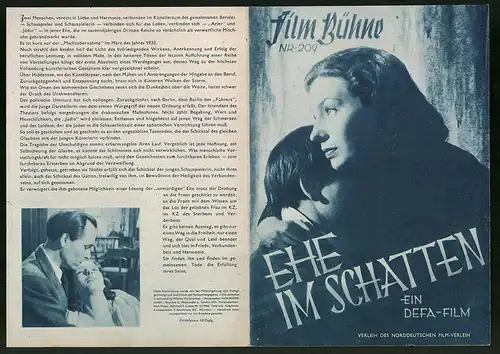 Filmprogramm Filmbühne Nr. 209, Ehe im Schatten, Paul Klinger, Ilse Steppat, Regie: Kurt Maetzig