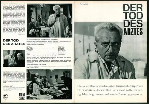 Filmprogramm Film für Sie Nr. 63 /66, Der Tod des Arztes, Antal Pager, Elma Bulla, Regie: Frigyes Mamcserov